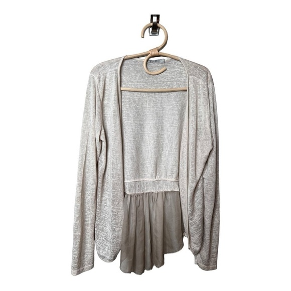 Elena Baldi Oat Sheer Cardigan with Contrasting Silky Hem Made in Italy Size L - Picture 2 of 12